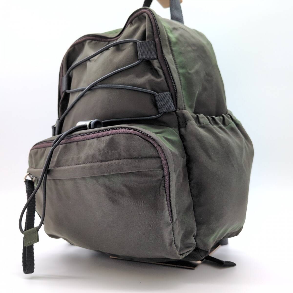 PRADA Tessuto nylon canvas backpack daypack khaki olive green black triangular l