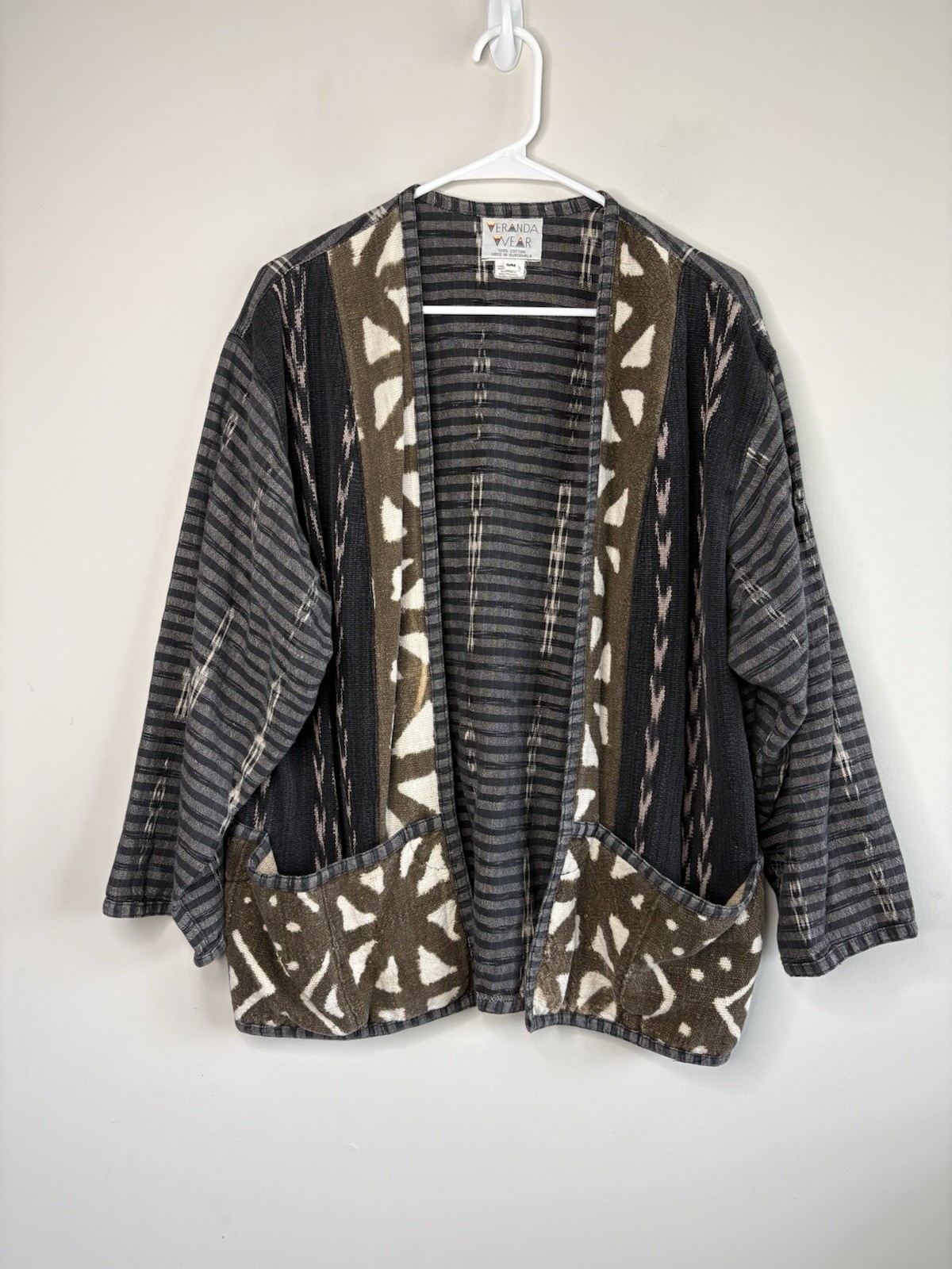 Veranda Wear Jacket Women’s Art To Wear Hand Made Woven Guatemala Pockets S/M
