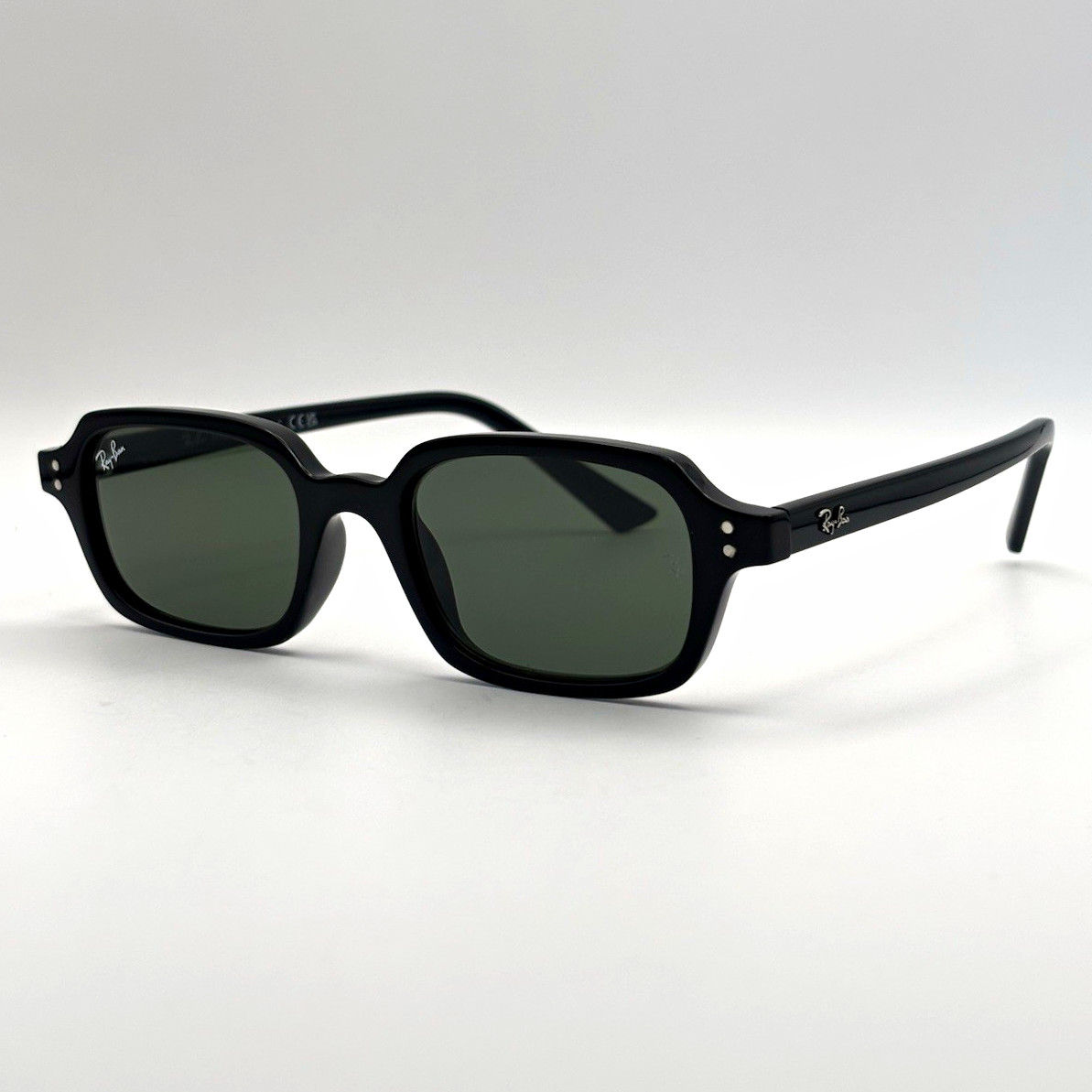 Ray-Ban RB4455 Zuri Rectangle Sunglasses Black Plastic Frame Green Tinted 145mm