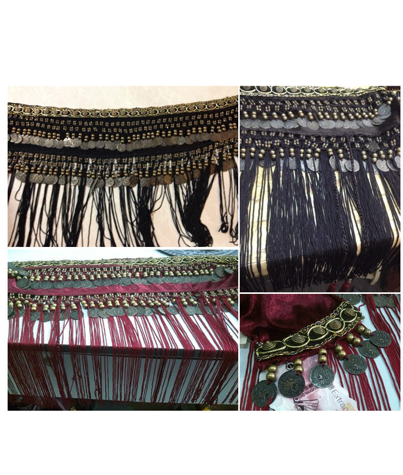 Belly Dance Hip Scarf Coin Belt Tribal Costume Fringe Tassel Belt Copper Costume