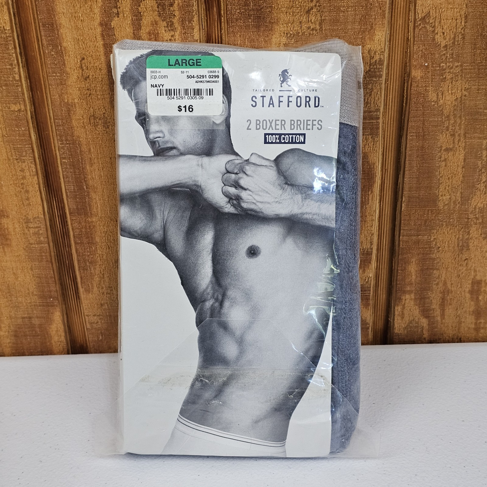 Stafford Men’s Boxer Briefs Size Large 2 Pack Navy Blue 100% Cotton