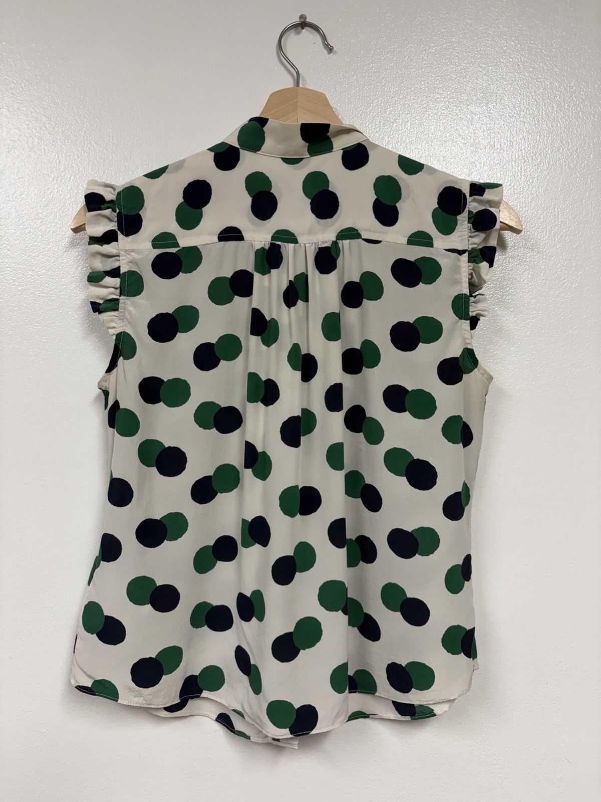 Brooks Brothers Green White Blue Dot Print Silk Tie Neck Blouse 4