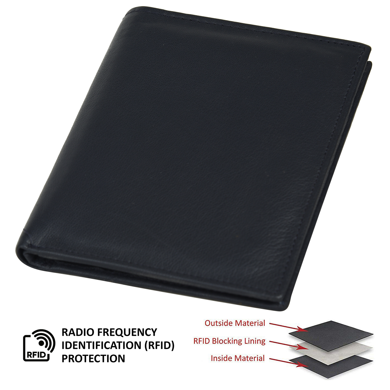 Leatherboss Genuine Leather Men RFID Credit Card Holder Bifold Wallet, Black
