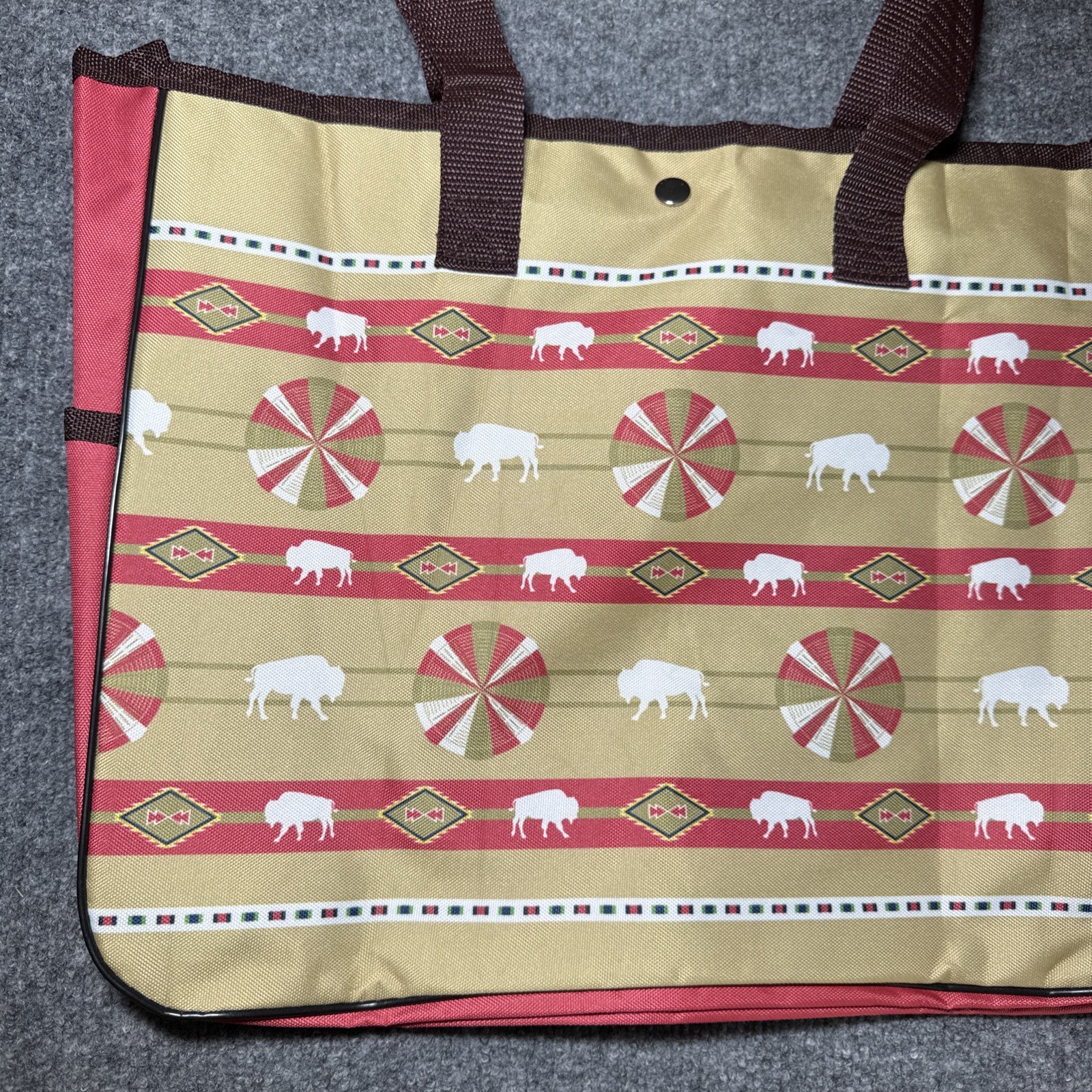 St Labre Indian School Aztec Bison Lunch Tote Bag Red Beige Native American