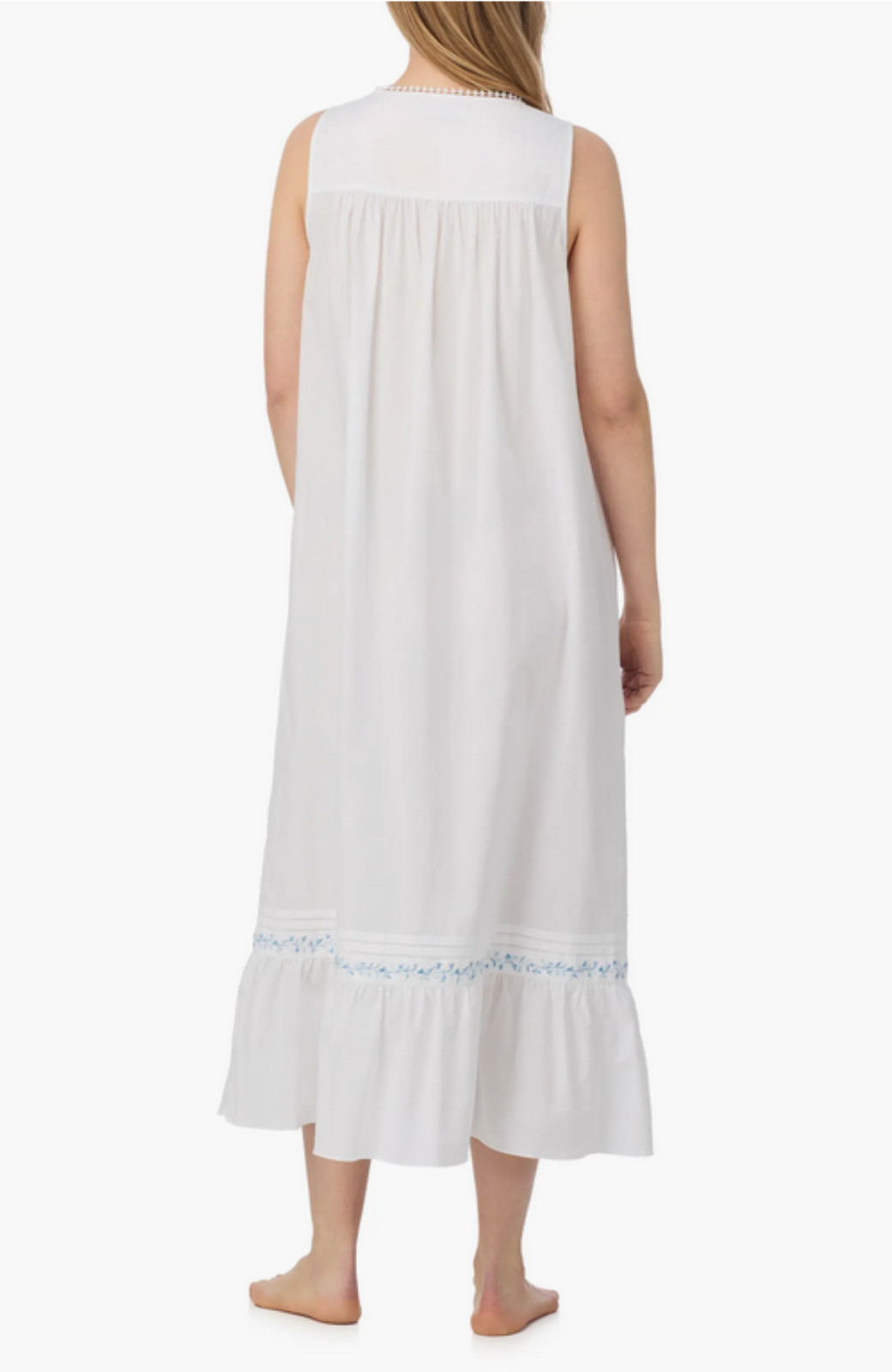 Nwt $78 Eileen West White/Blue EMBROIDERED Cotton Lawn 48″ L Ballet Nightgown L
