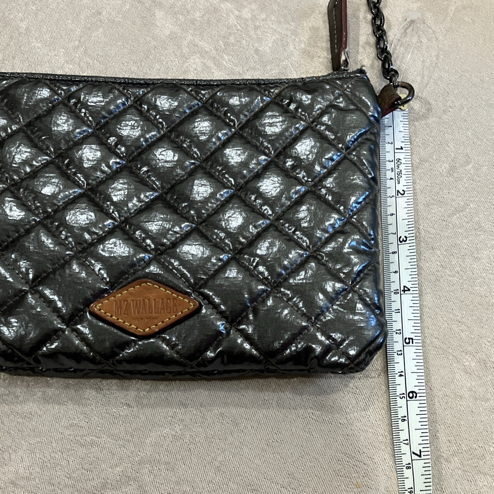 MZ Wallace Gray Zip Crossbody Bag Chain Strap Lined Pockets