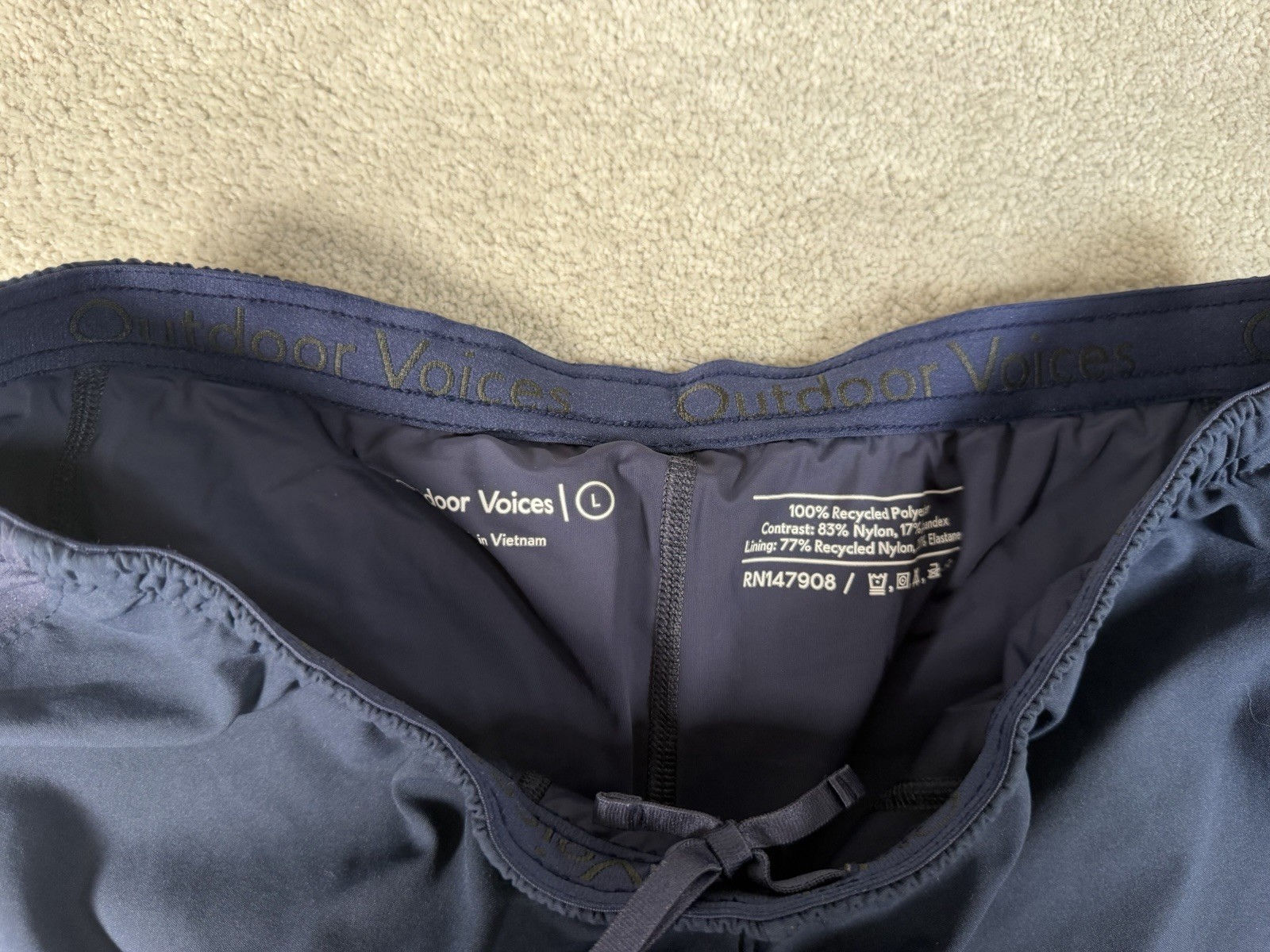 Outdoor Voices Hudson Running Shorts Men’s Large L Navy Blue Lined Athletic Gym