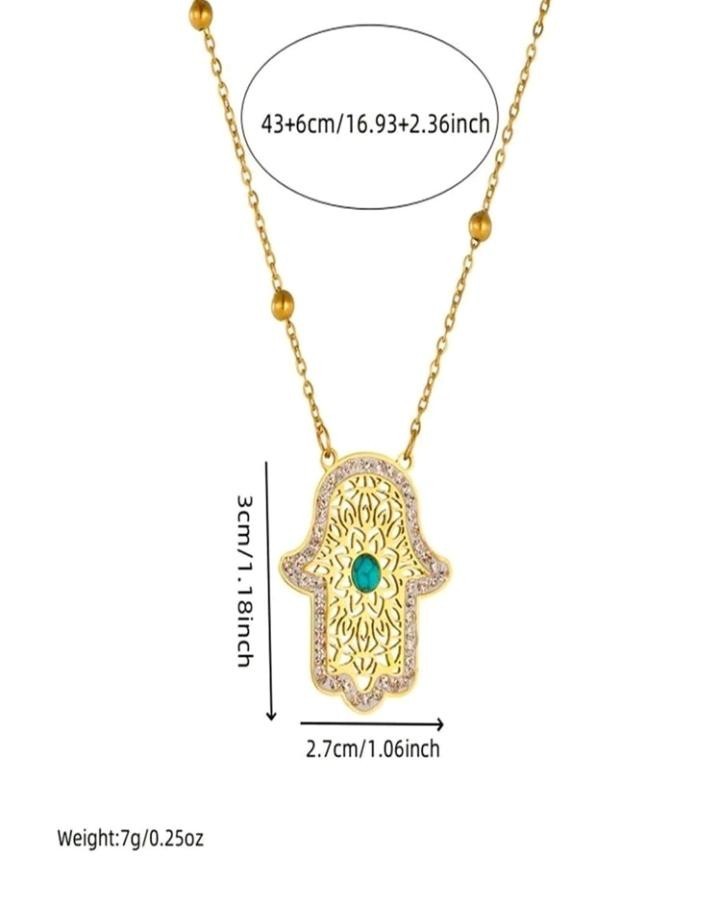​Evil Eye Hamsa Pendant Necklace Earrings Set Gold Plated Stainless Steel Women