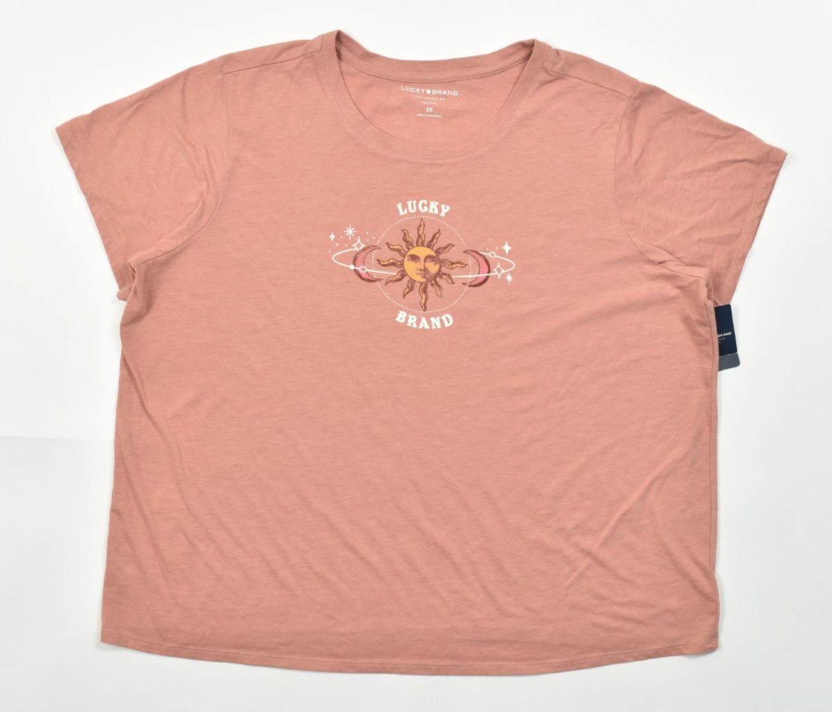 Lucky Brand Women’s Sun Moon Celestial Graphic T-Shirt Mauve Pink Size 2X NWT