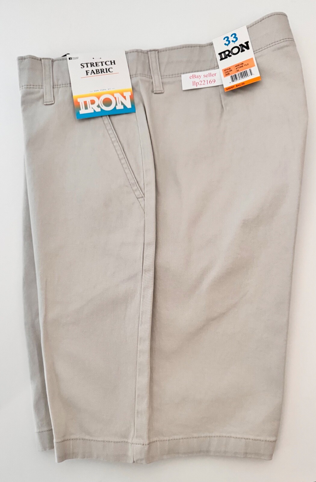 IRON CO Men’s Stretch Shorts (SIZE 33) Flex Waist Flat Front STONE TILE New Tag!