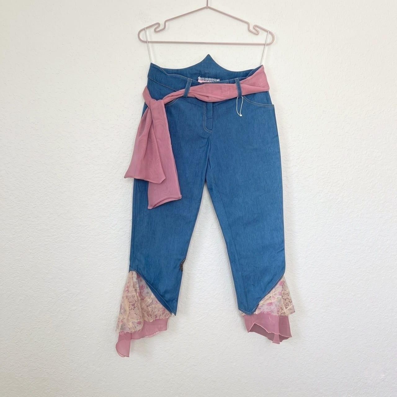 Blue Pink Y2K Capris Lace Trim Fairycore Streetwear 00s Funky Chic Glam Size S