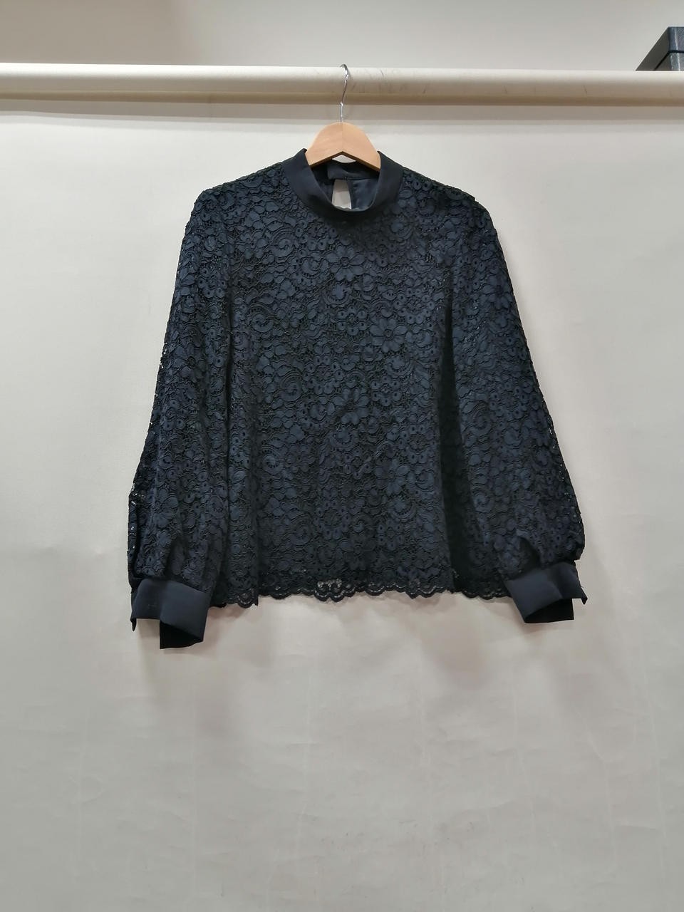 Vintage Navy Lace Blouse 38 Bold Cord Detailing Inner Neck Stain