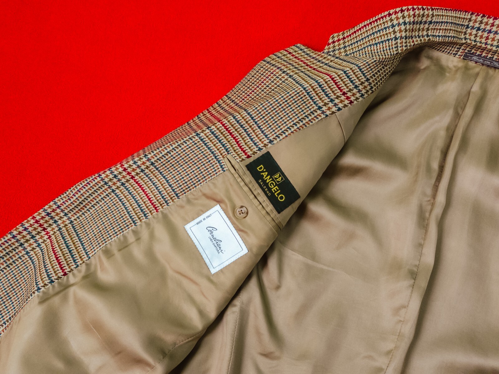CORNELIANI Sartoria Men 90% Wool 10% Cashmere Plaid Beige Size 48 / M Jacket
