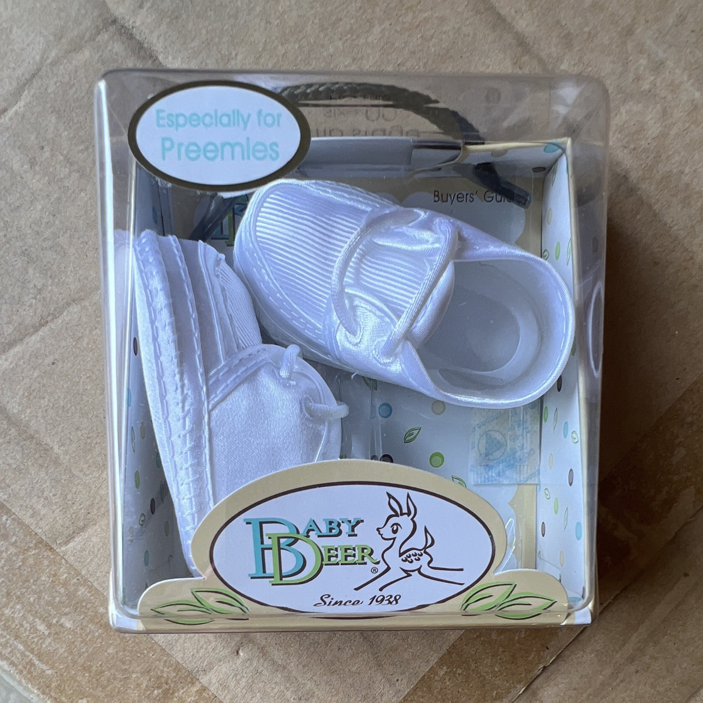 Baby Deer White Satin Dress Booties Size 00 Preemie Bow Christening Formal