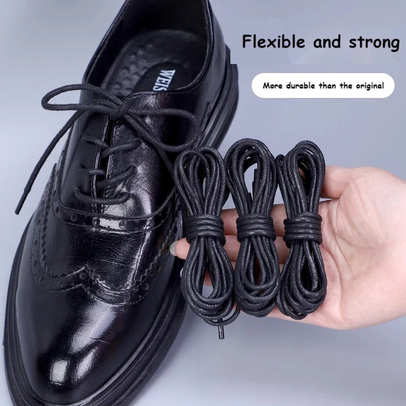 Cotton Waxed Shoe Laces round Leather Shoelaces for Oxford Boots Waterproof Shoe