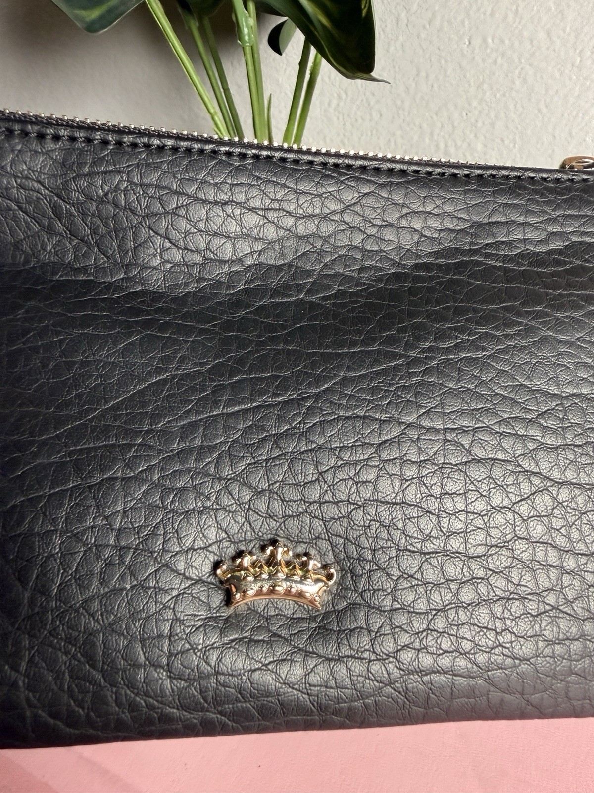 Juicy Couture Black Solid Zip Wristlet Wallet Credit Card Logo Tassel Strap