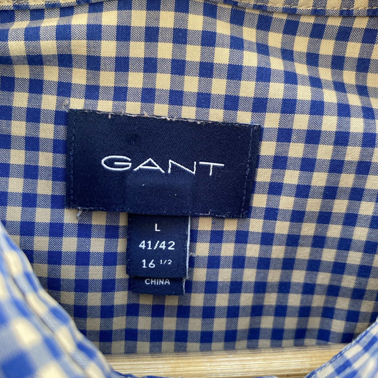 GANT Shirt Mens Large Blue Check Long Sleeve The Broadcloth Gingham Logo Cotton