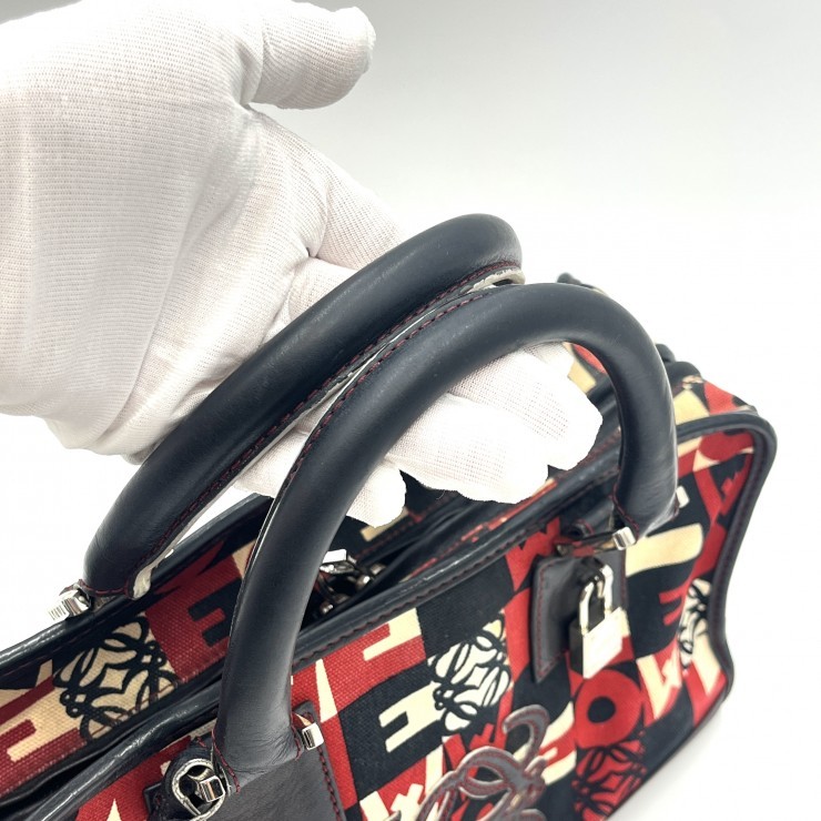 LOEWE Amazona 28 Hand Bag Red Black Monogram Canvas Leather