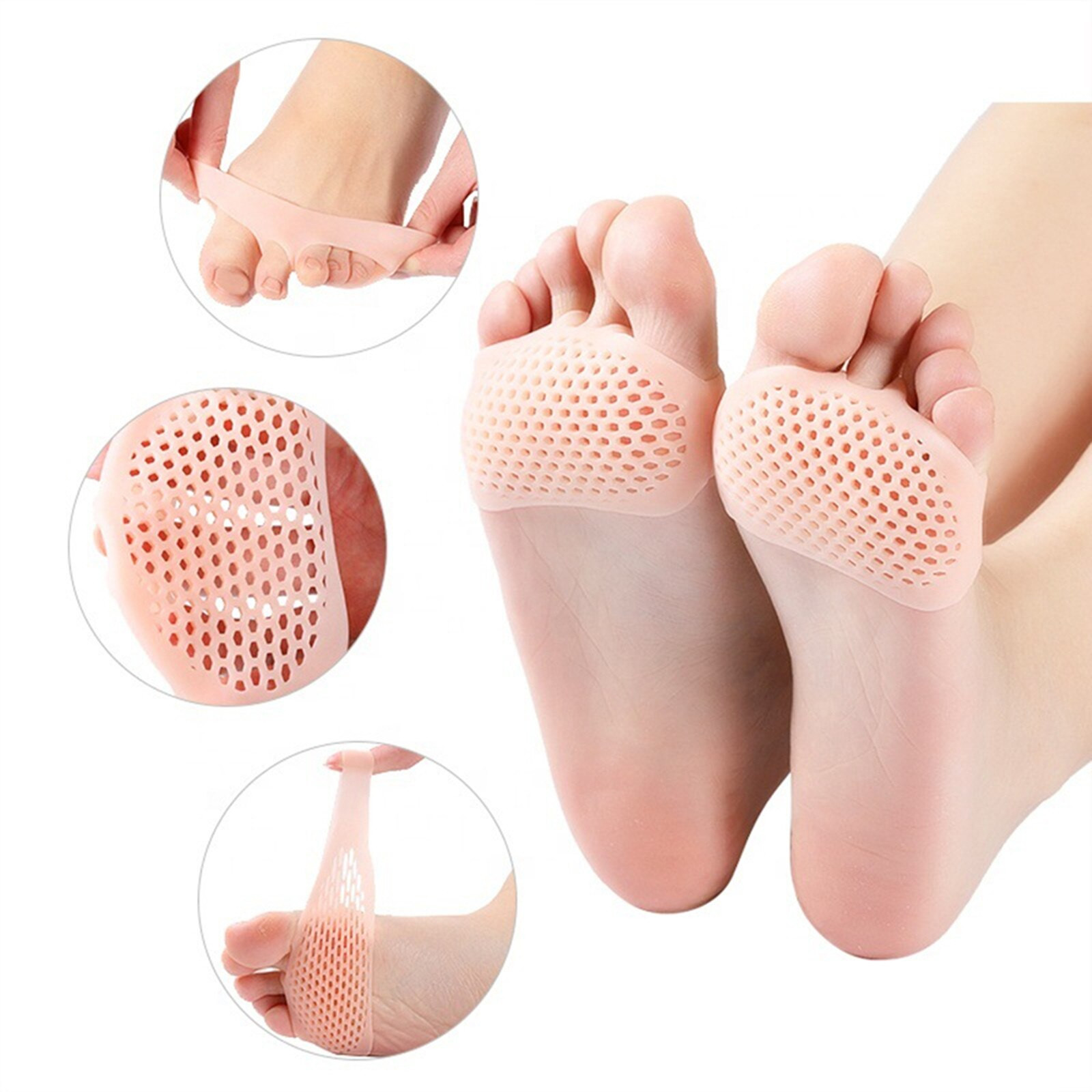 1Pair Soft Silicone Forefoot Pad Honeycomb Type Breathable Pain Relief Washable