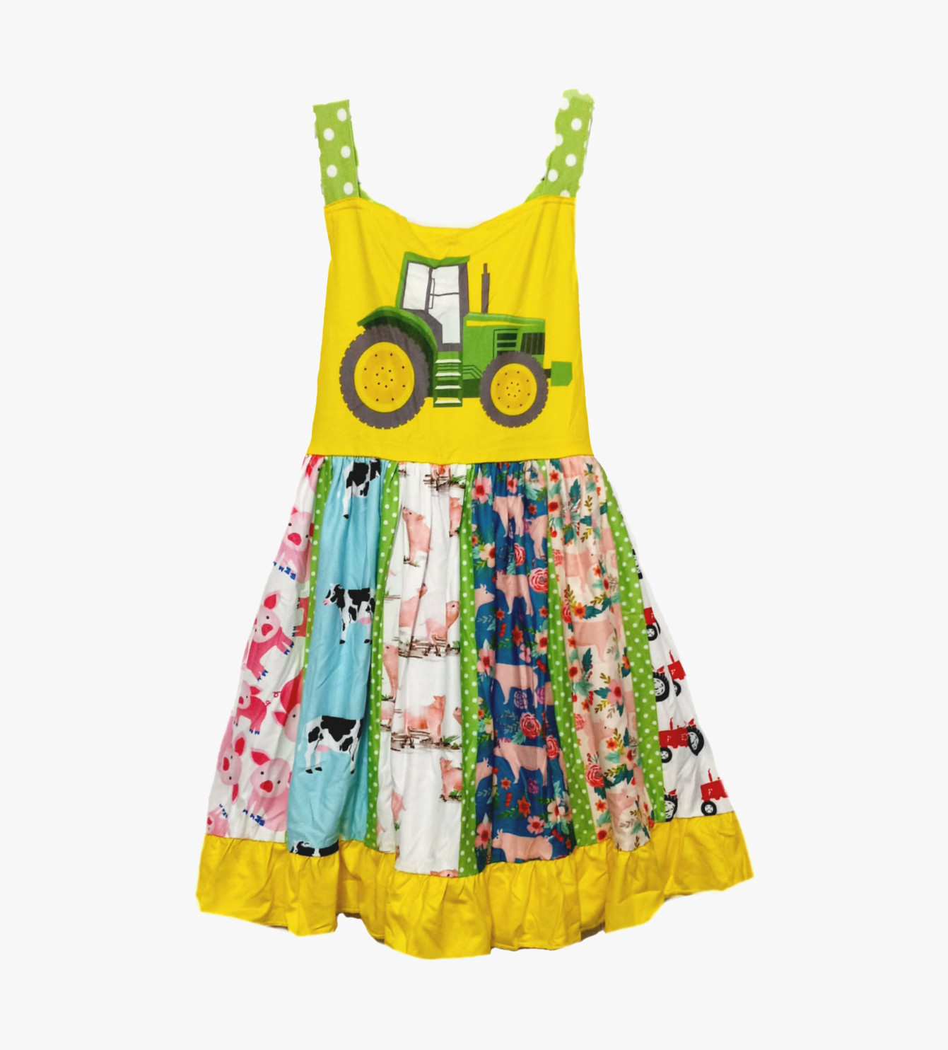 Boutique Girls Tractor Farm Panel Twirl Dress Size 6 Animals Sleeveless Pigs Cow