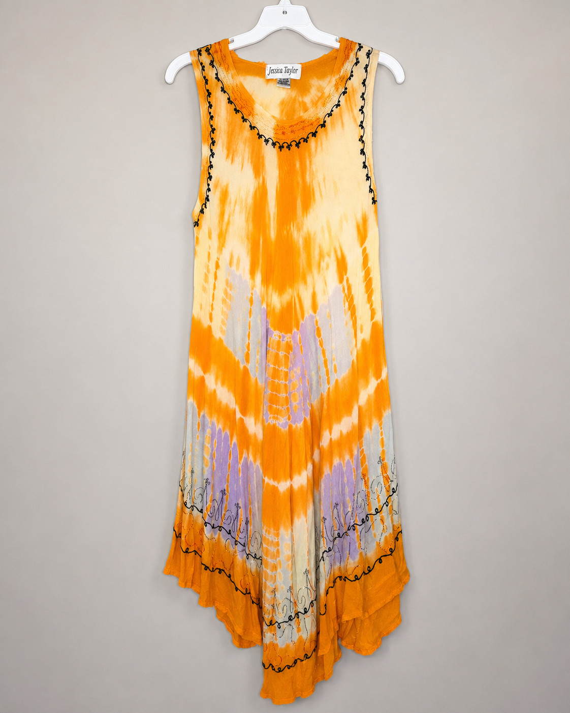 Jessica Taylor Orange Boho Sundress Women’s Medium Sleeveless Hanky Hem Rayon