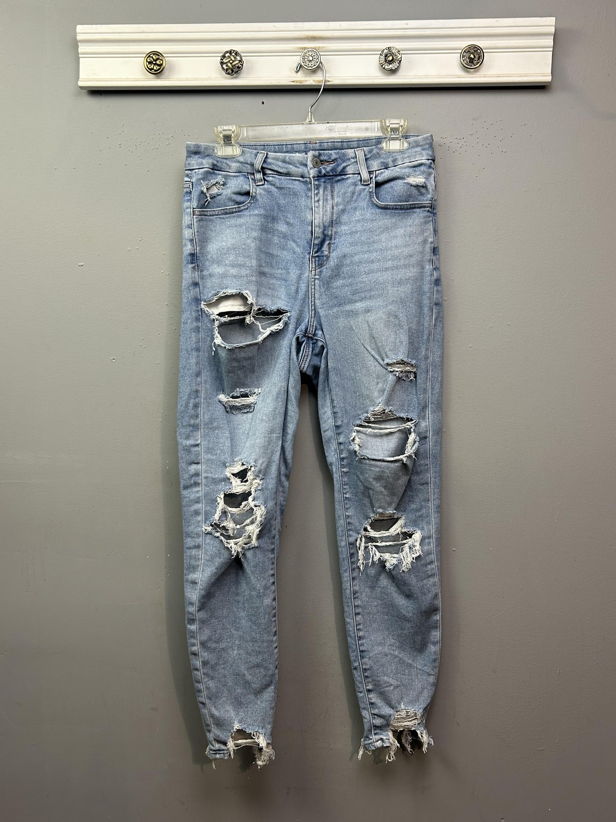 American Eagle Jegging Jeans Womens 8 Blue Light Wash High Rise Distressed