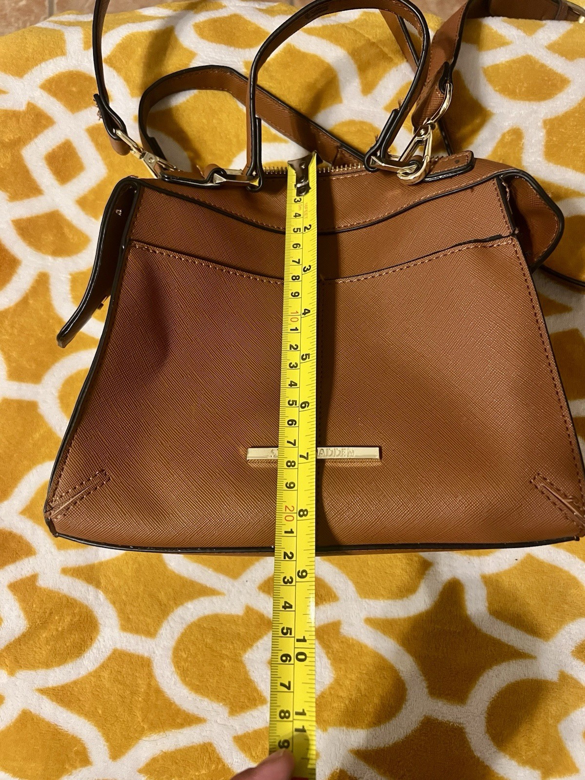 Steve Madden Brown Satchel Top Handle Zip Bag, Adjustable Detachable Strap