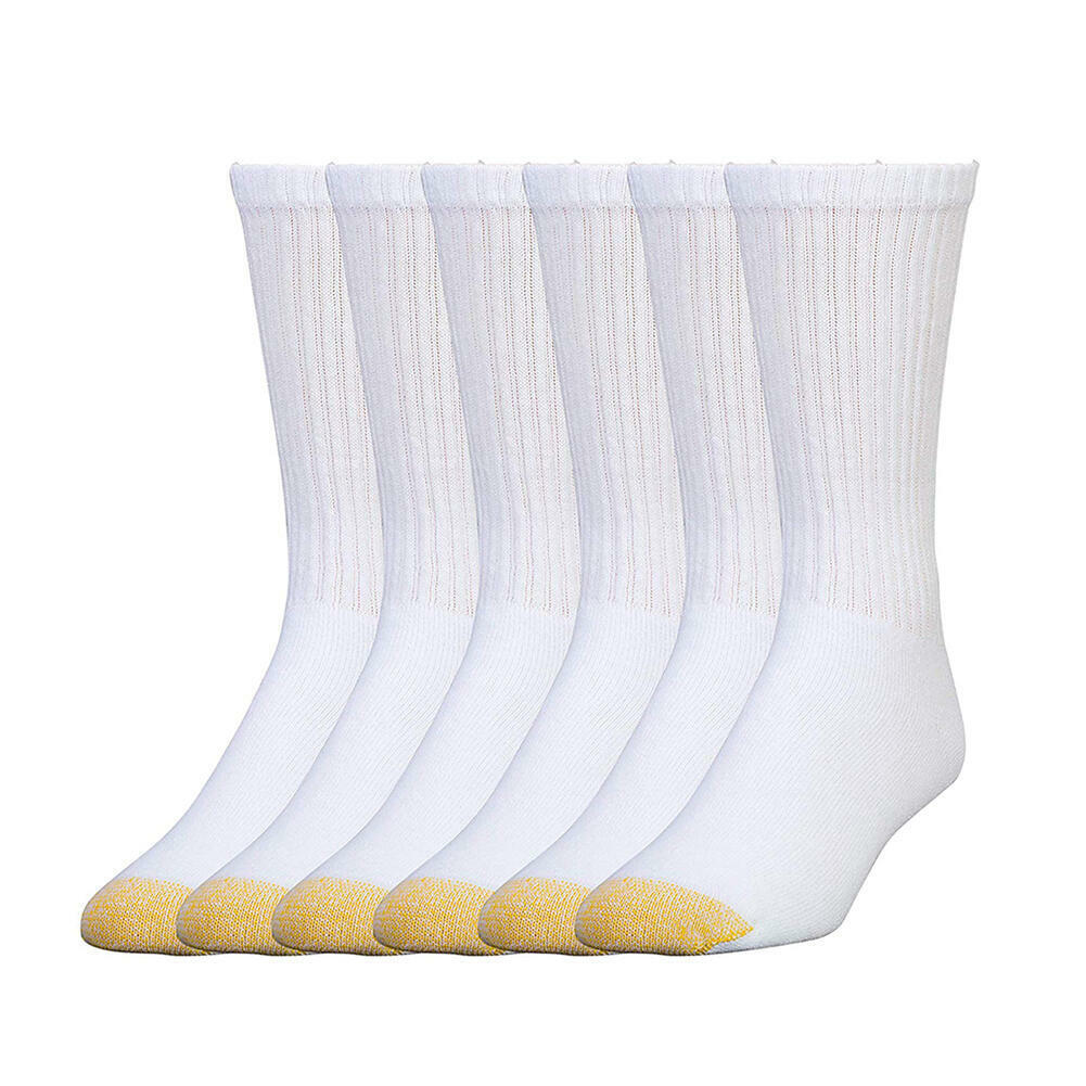 Gold Toe Men’s 6 Pack Cotton Athletic Crew Socks, White, Size 10-13