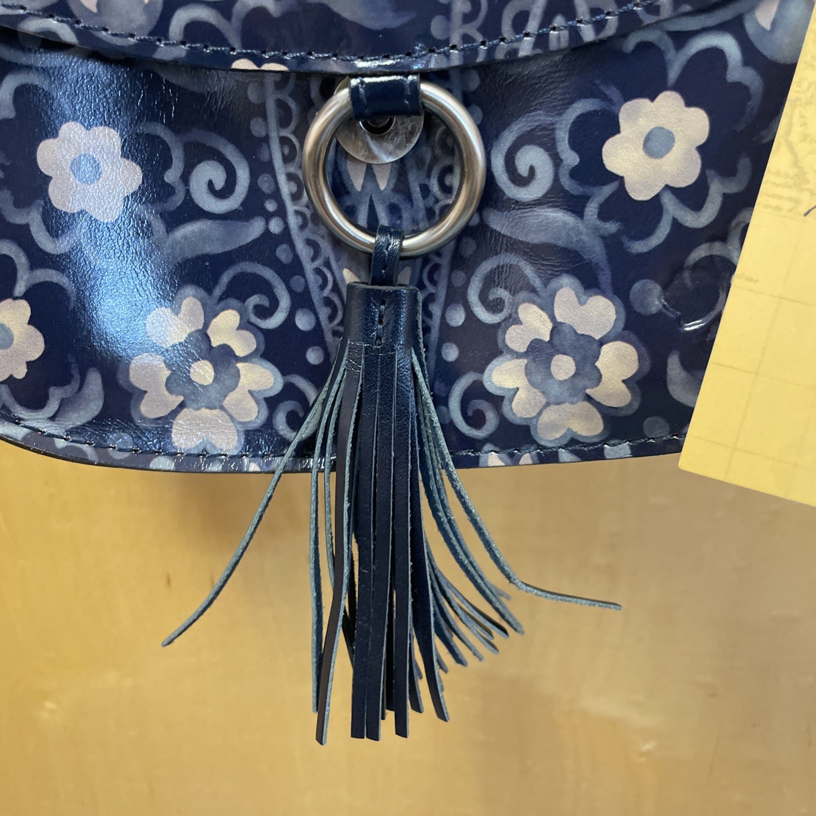 Patricia Nash Italian leather Crossbody Brinlee Folklore Blue Saddlebag