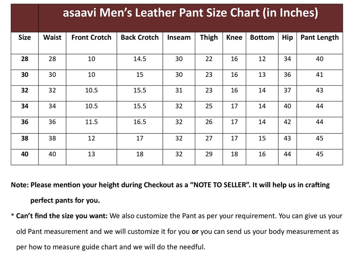 Men’s Black Leather Zipper Biker Pants Real Lambskin Custom Size 28 to 40 – 002