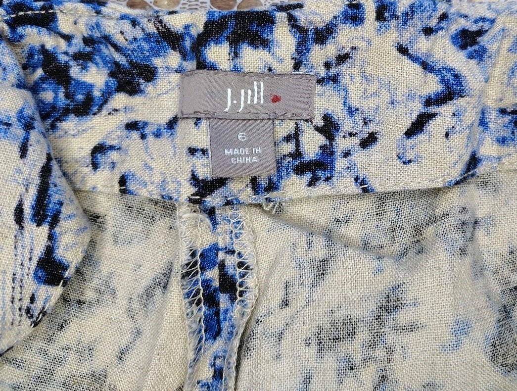J. Jill Linen Blend Side Zip Pant Women’s Sz 6 Black Blue Beige Abstract