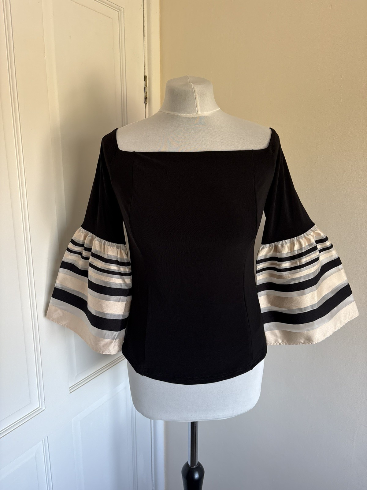 Joseph Ribkoff Ladies Black Off the Shoulder Flared Sleeve Top Size UK 12 BNWT