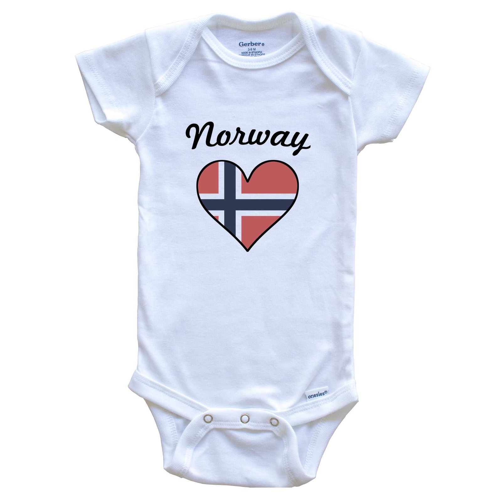 Norwegian Flag Heart One Piece Baby Bodysuit