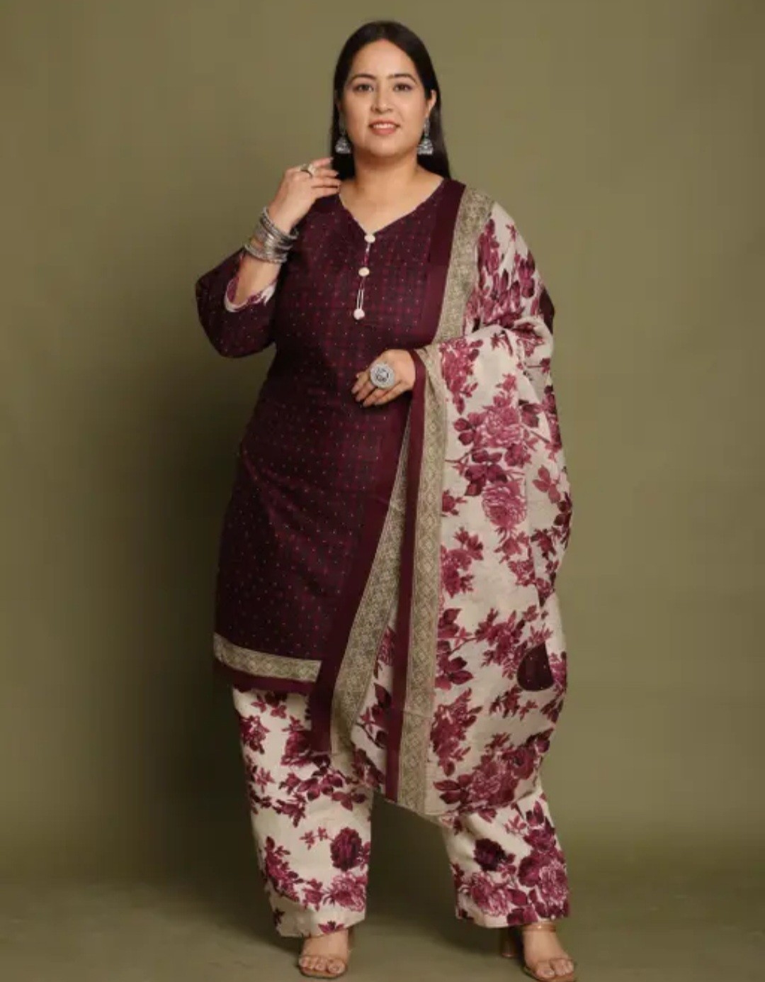 Women Cotton Blend Printed Plus Size Read To Wear Patiala Salwar Suit.( S To 10