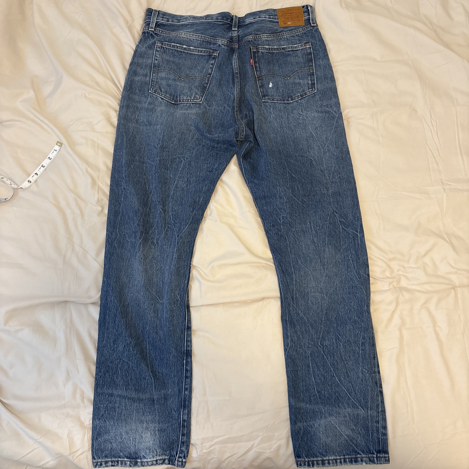 Levis 501 Selvedge Jeans Blue Distressed 34×32 150th Anniversary High Waisted