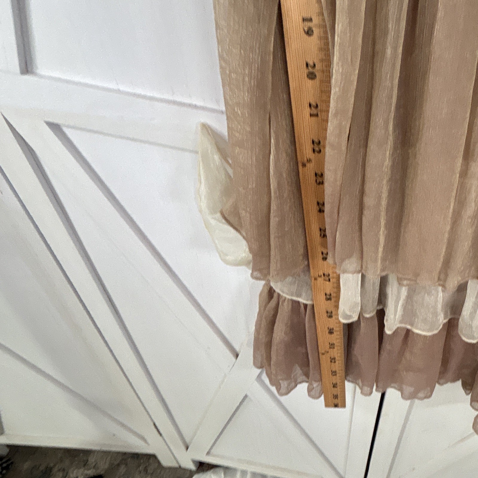Angie Beige/Brown Solid Chiffon Fit & Flare Dress V-Neck Sleeveless S