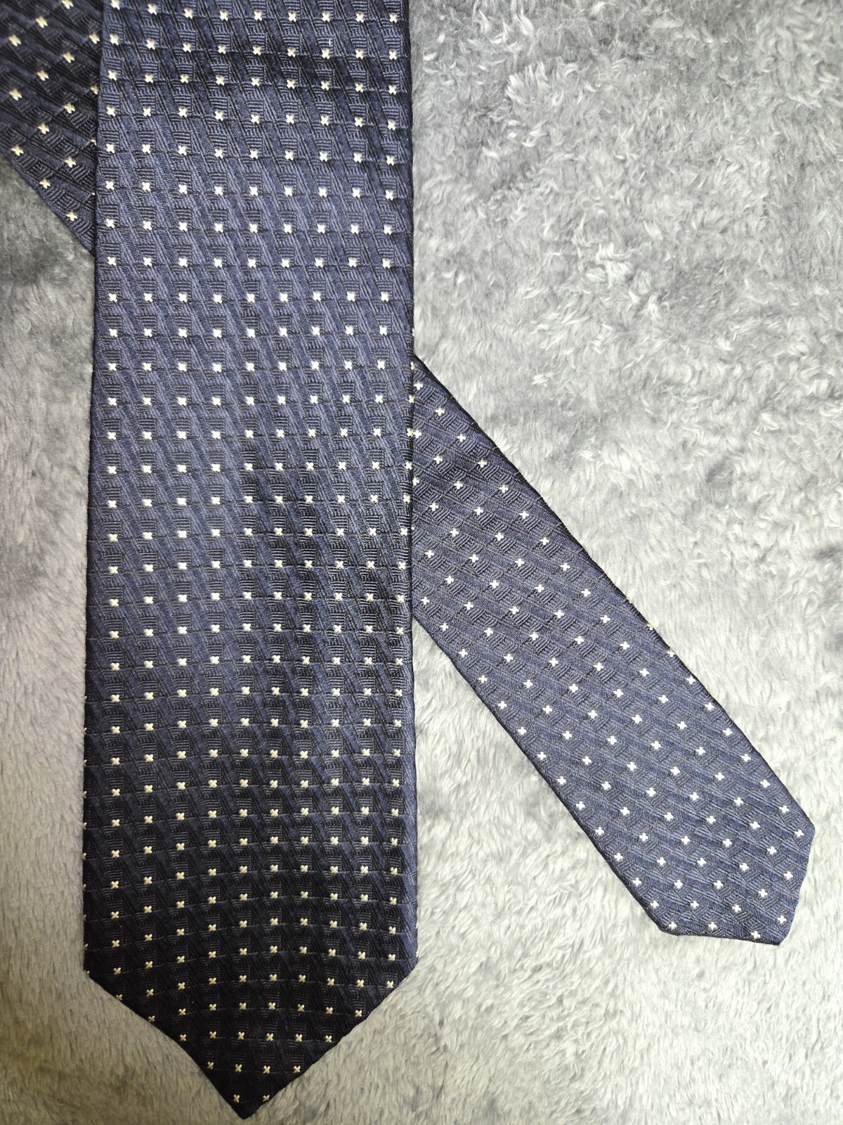 Purple Label R.Lauren Men’s Navy Blue White Polka Dot Pattern Pointed Neck Tie
