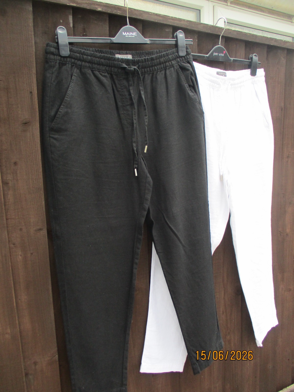 2 pairs Matalan linen mix white and black trousers size 12 (big for size) USED
