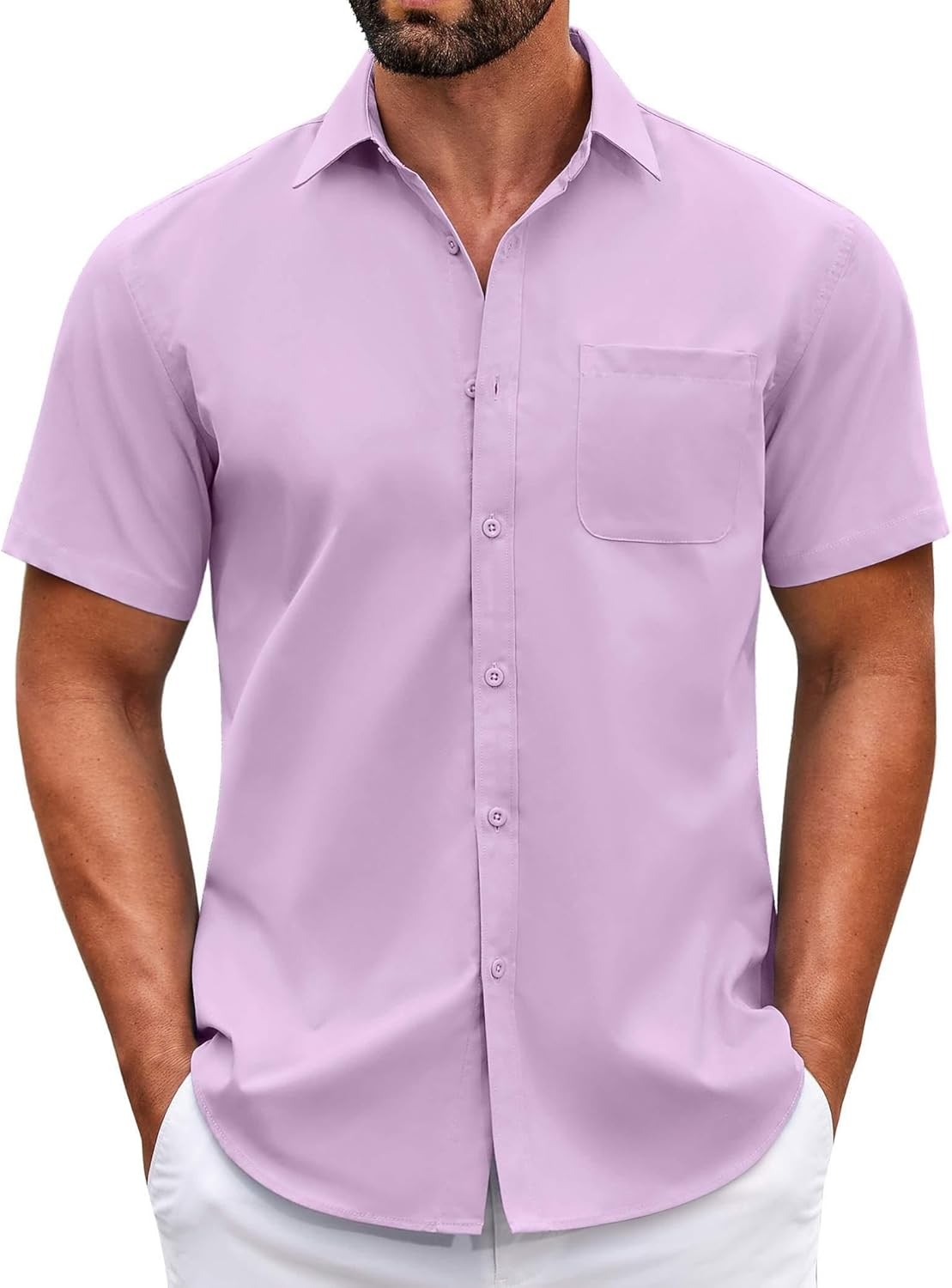 Mens Short Sleeve Casual Button Down Shirts Summer Untucked Dress Shirts