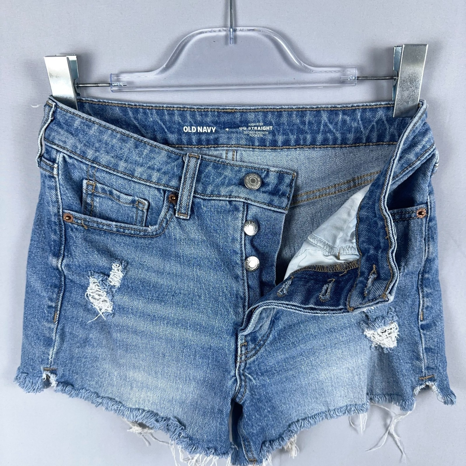 Old Navy Cut Off Shorts Size 4 High-Rise OG Straight Blue Distressed Frayed Hem