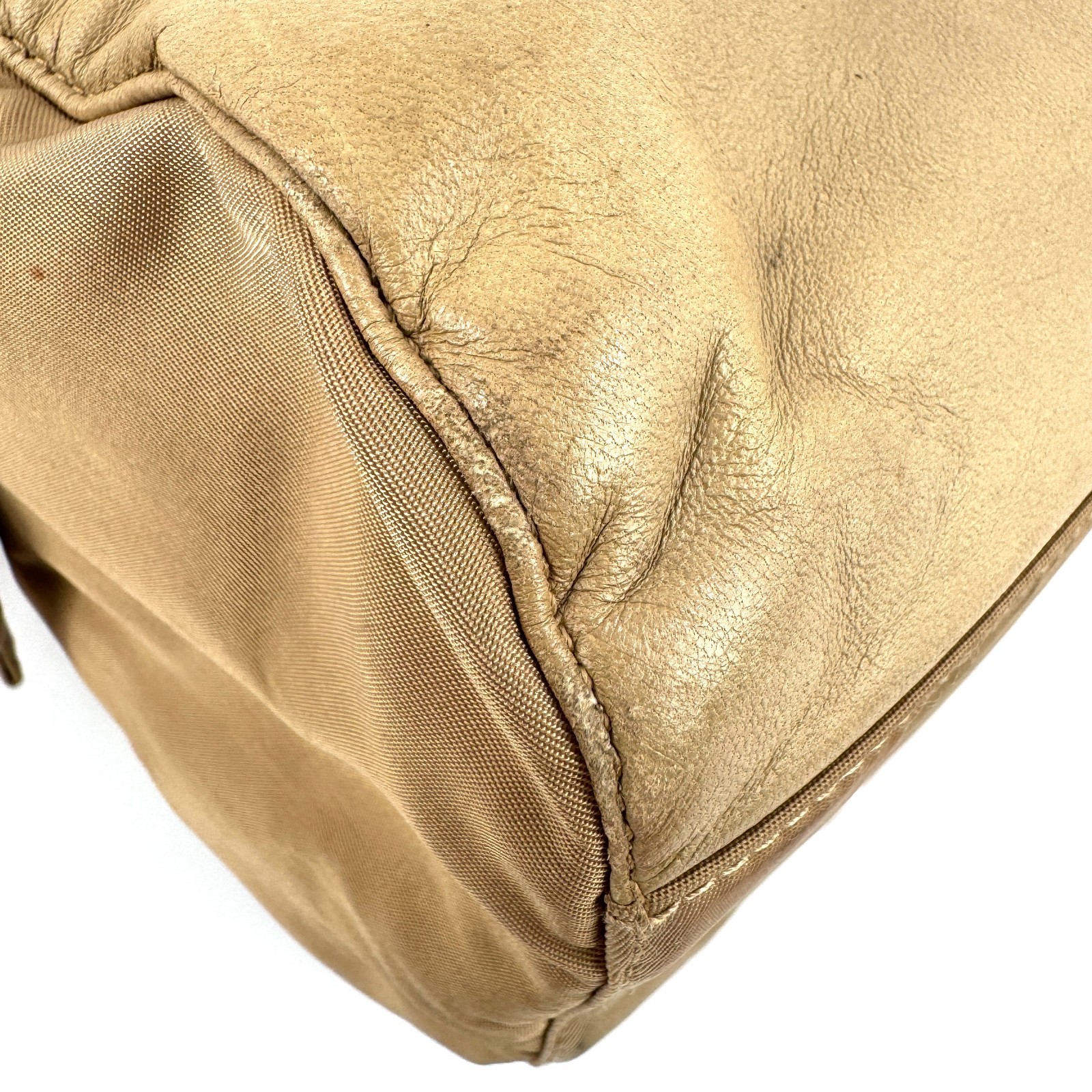PRADA Double Chain Leather Shoulder Bag Embossed Authentic Beige From Japan