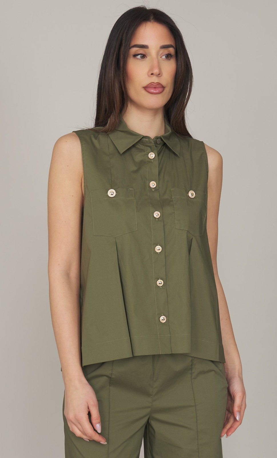 WOMENS STRETCH COTTON TWINSET SHIRT WITH POCKETS 261TT2234