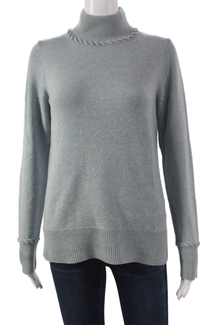 Theory Women Pullover Turtleneck 100% Cashmere Blue Long Sleeve Size S