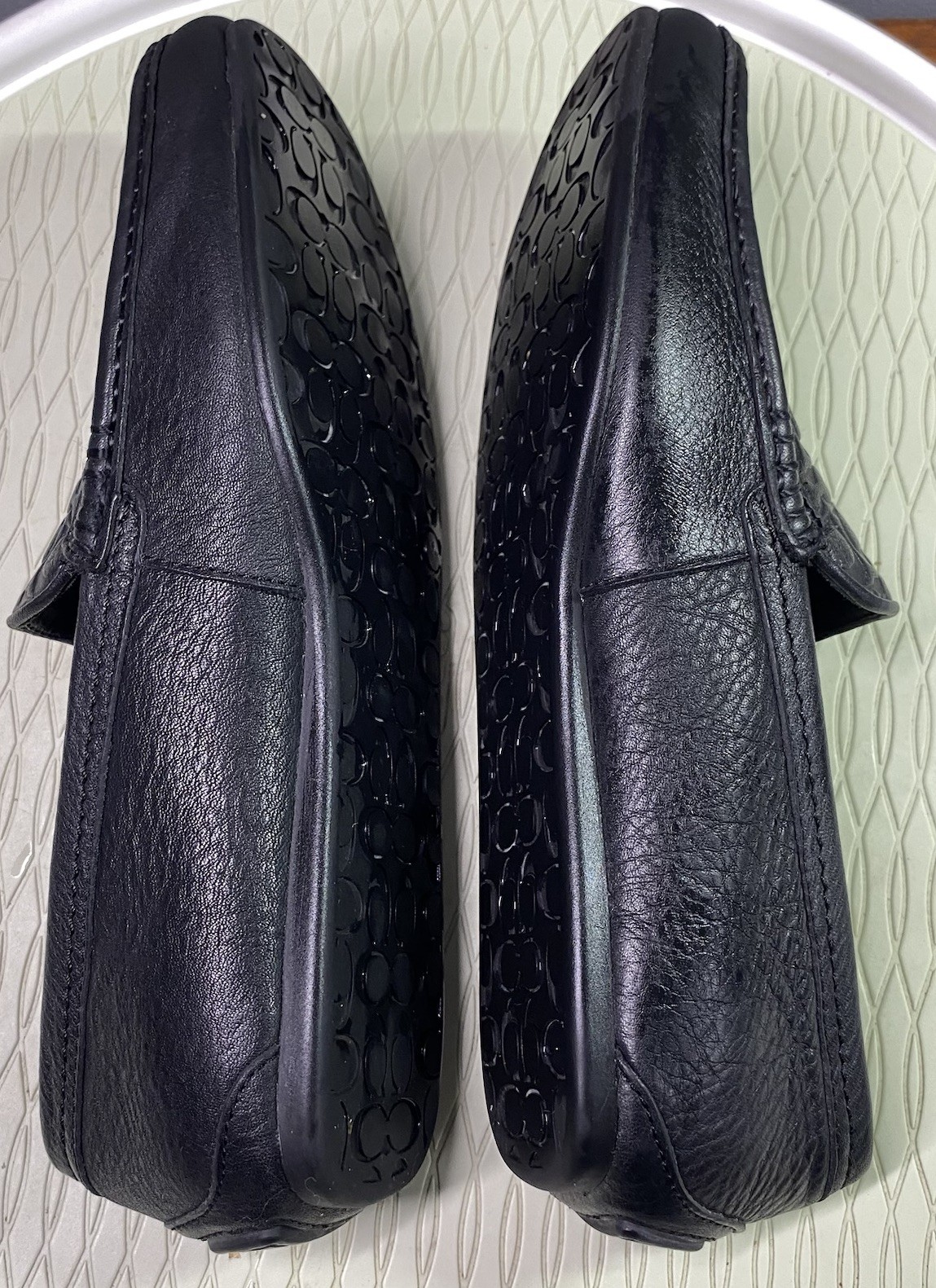 Coach Black Leather Jake 6CM Men’s Driving Loafer Shoes Signature C 7.5 M EUC