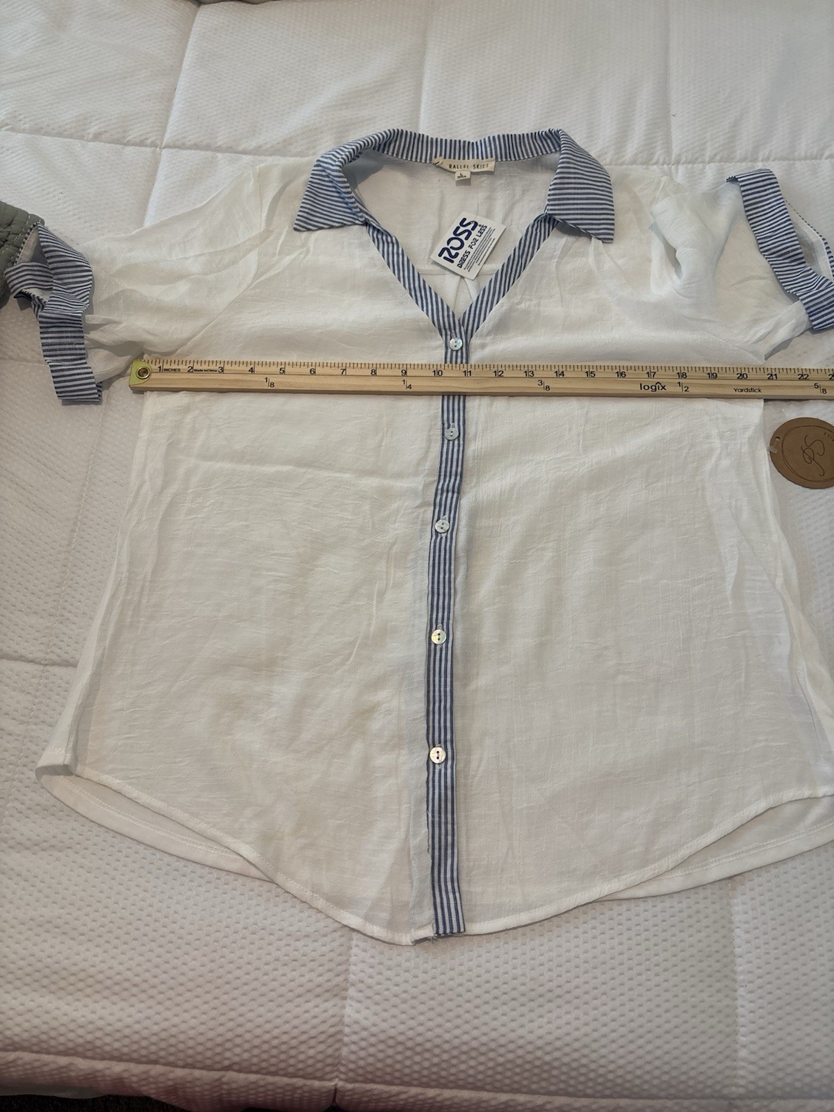 Parallel Skies Women’s White/Blue Striped Collared Button Front Blouse Size L
