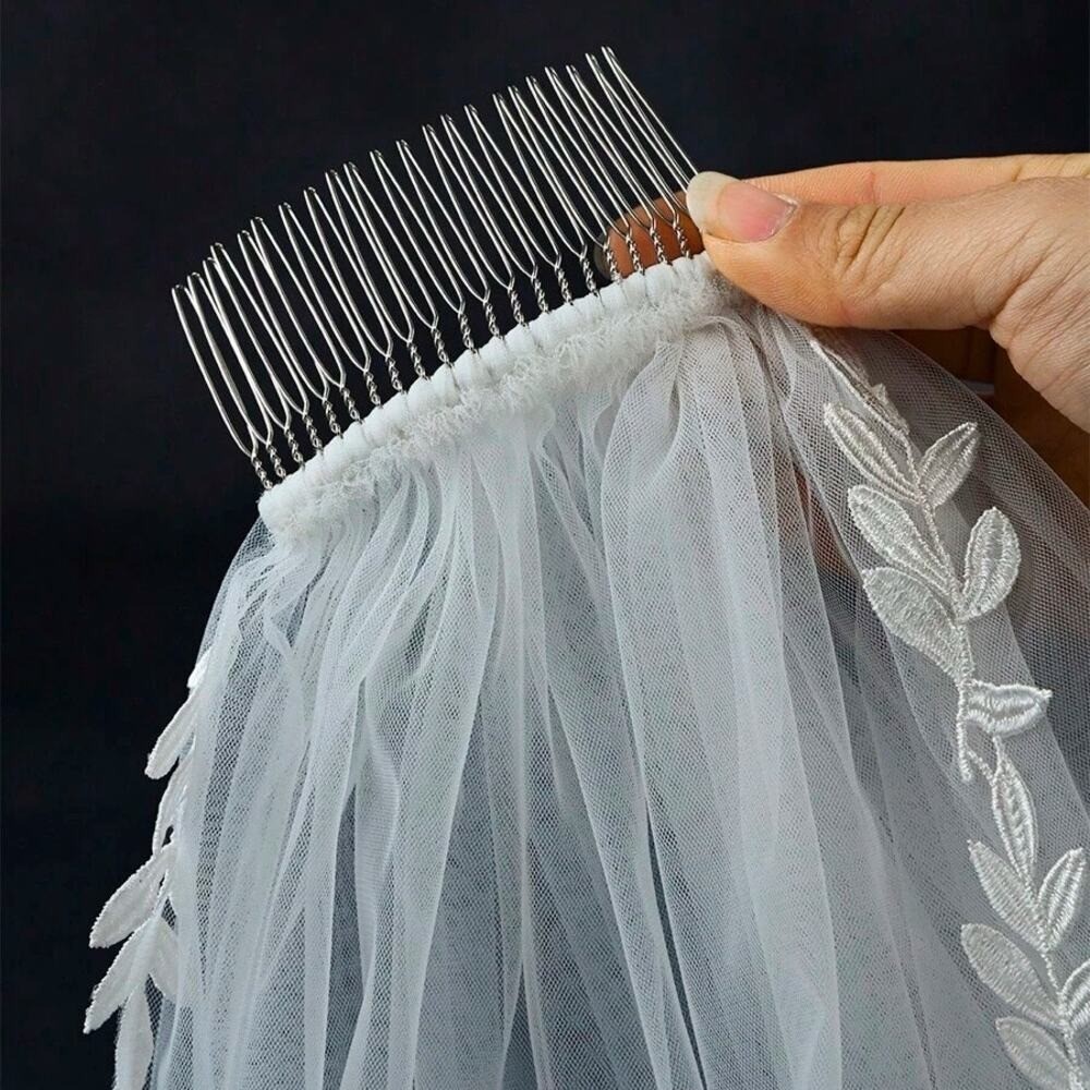 New Long Ivy Leaf Trim Bridal Veil Wedding Lace Floral Ivory White 78 inches