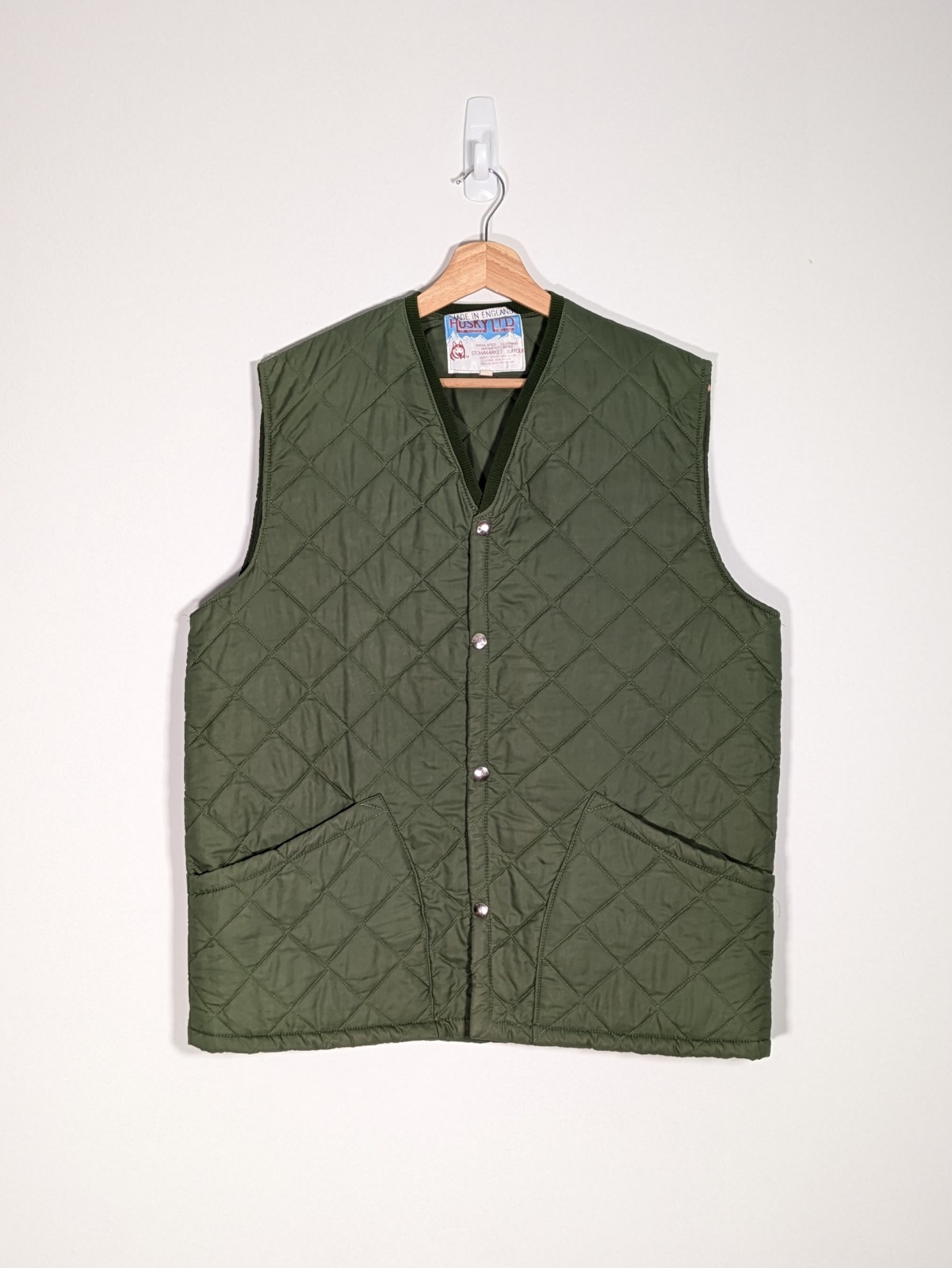 Husky Ltd Khaki Green Quilted Gilet Large Vintage Field Utility Workwear England