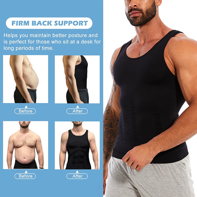 Mens Slimming Body Shaper Belly Chest Compression Vest Girdle Tank Tops T-Shirts