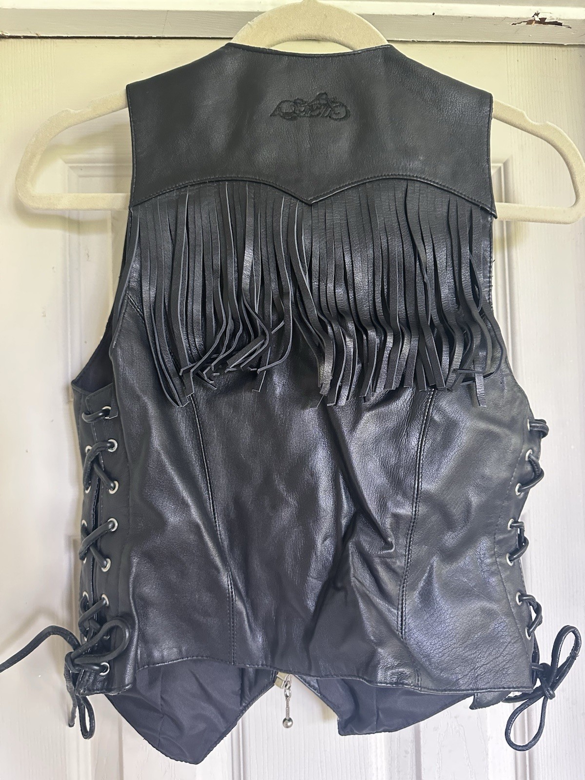 Vintage Easyriders Vest Womens Small Leather Fringe Lace Up Biker Motorcycle 90s
