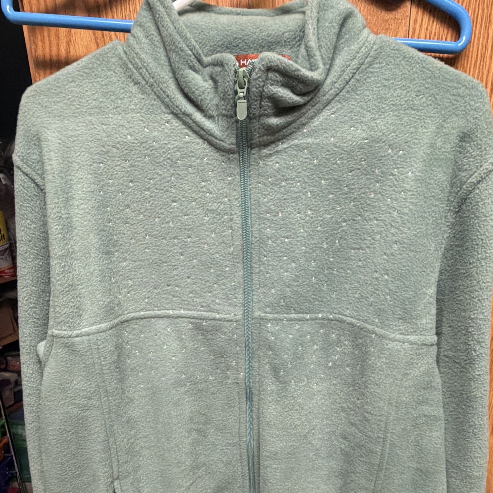 Women’s sage Green Full-Zip Jacket, Stand-Up Collar, Mid-Length Size S